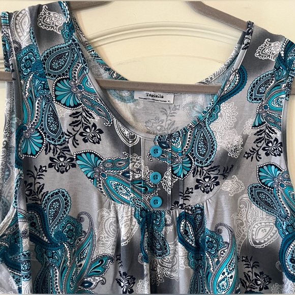 Youtalla by Amazon Rayon Spandex Turquoise White Flowy Blouse XL - Picture 4 of 12